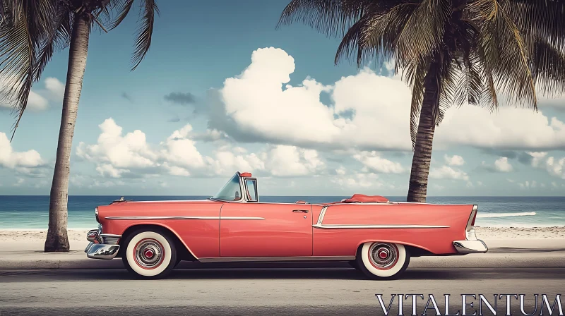 Classic Red Convertible on a Coastal Road AI Image