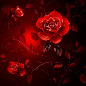 Elegant Red Roses with Detailed Foliage