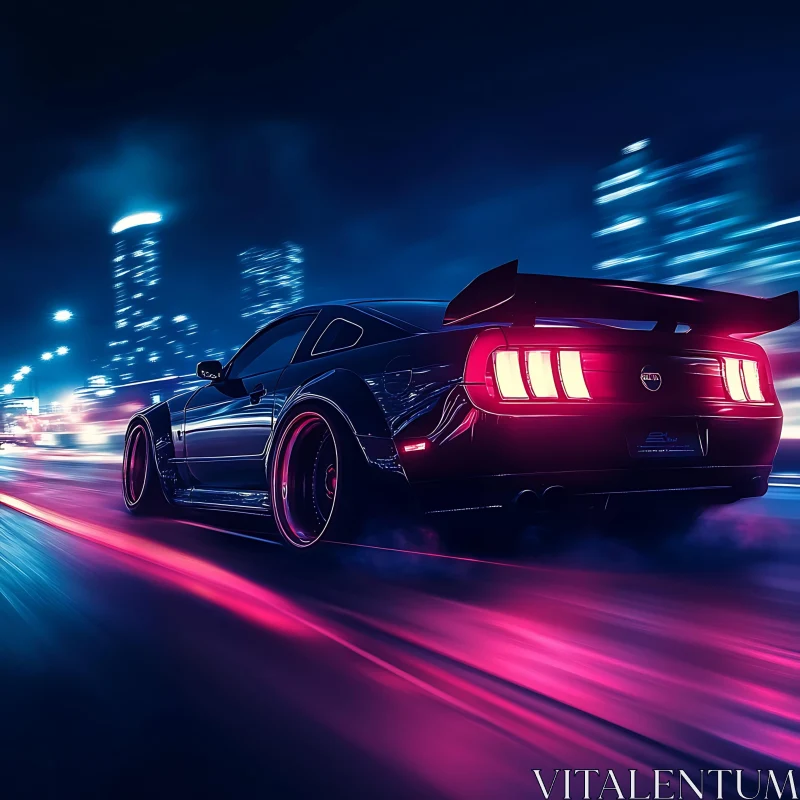 Futuristic Night Racing in the City AI Image