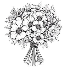 Detailed Botanical Art: Flower Bouquet Drawing