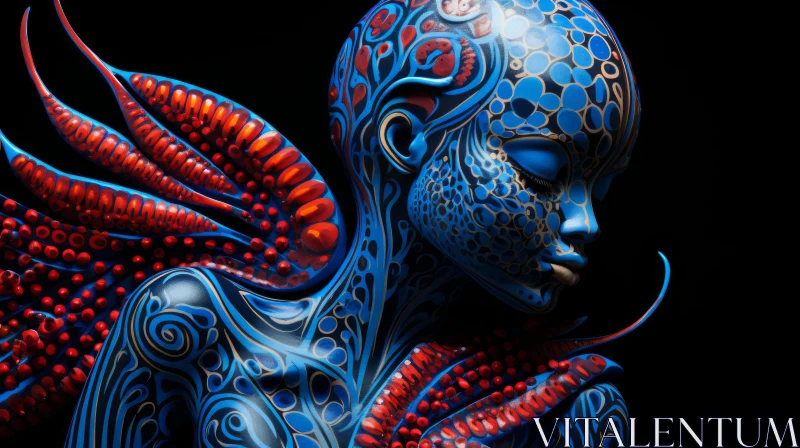 Abstract Blue Woman with Red and Blue Body | Intricate Body-Painting AI Image