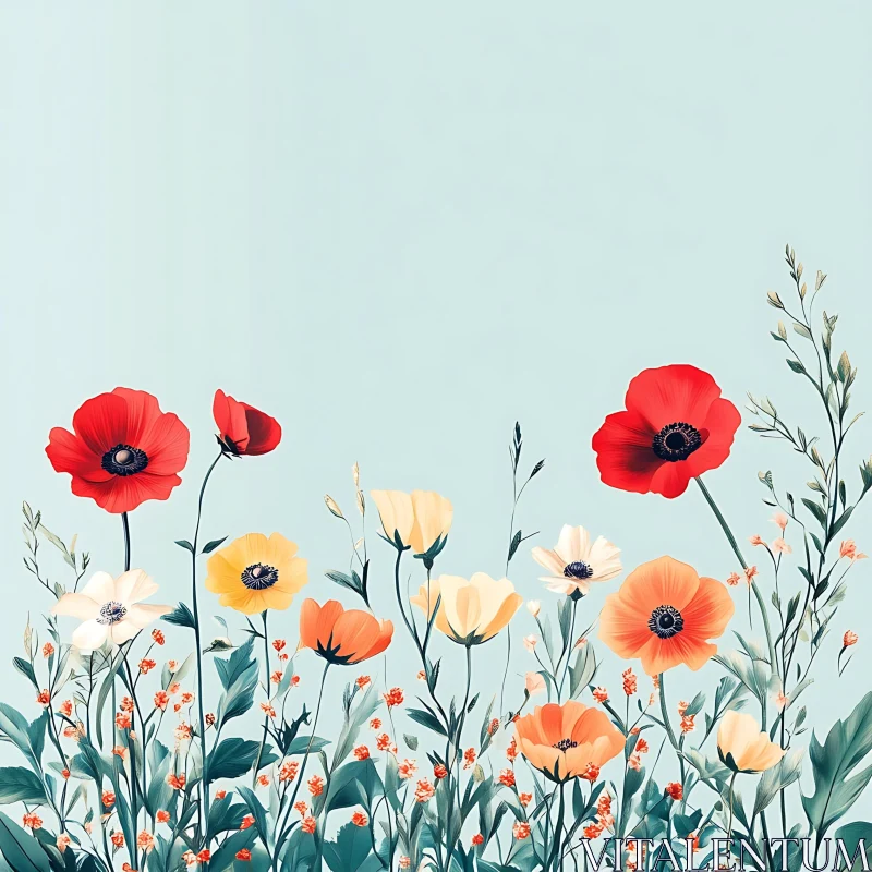 Botanical Art with Colorful Floral Design AI Image