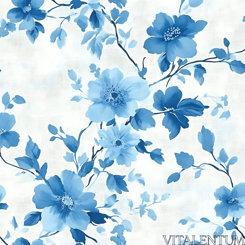 AI ART Elegant Blue Flowers Painting