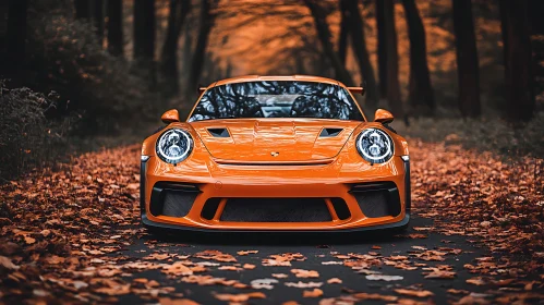 Luxury Car on Leaf-Strewn Road