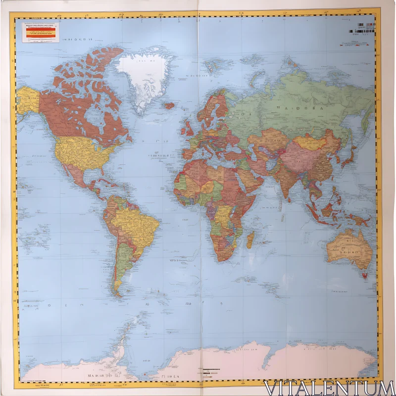 World Map Showing Political Boundaries and Geographic Features AI Image