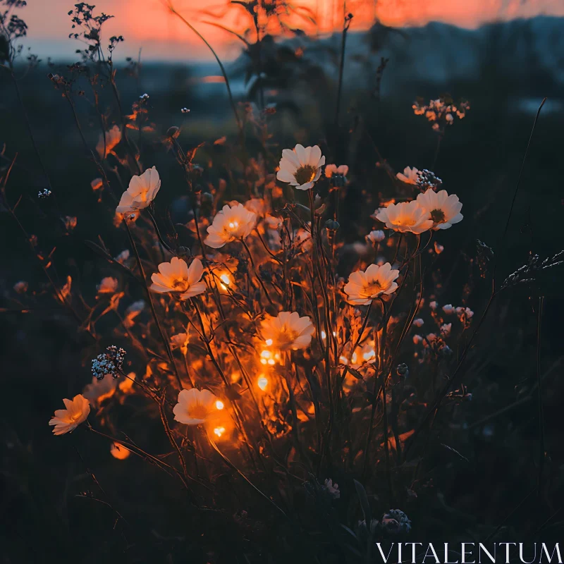 Illuminated Flowers at Dusk AI Image