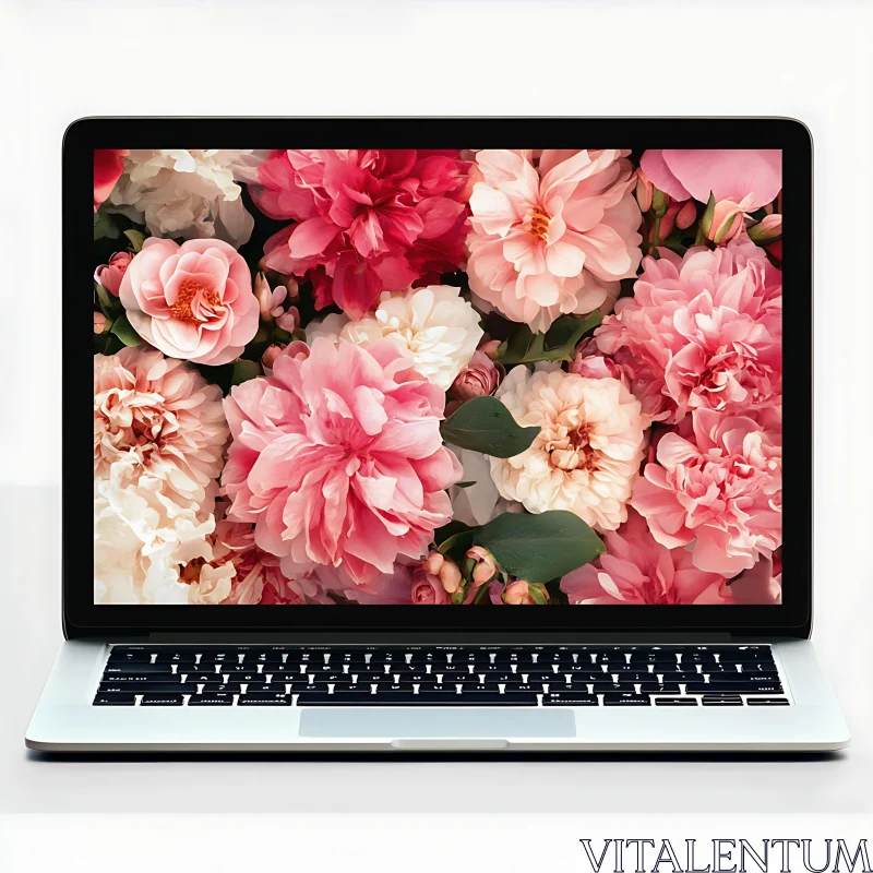 Laptop Screen Filled with Blossoms AI Image