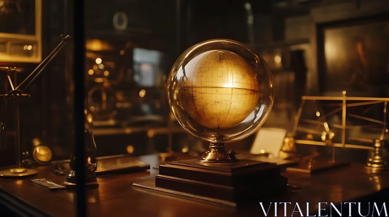 Elegant Vintage Office with Antique Globe AI Image