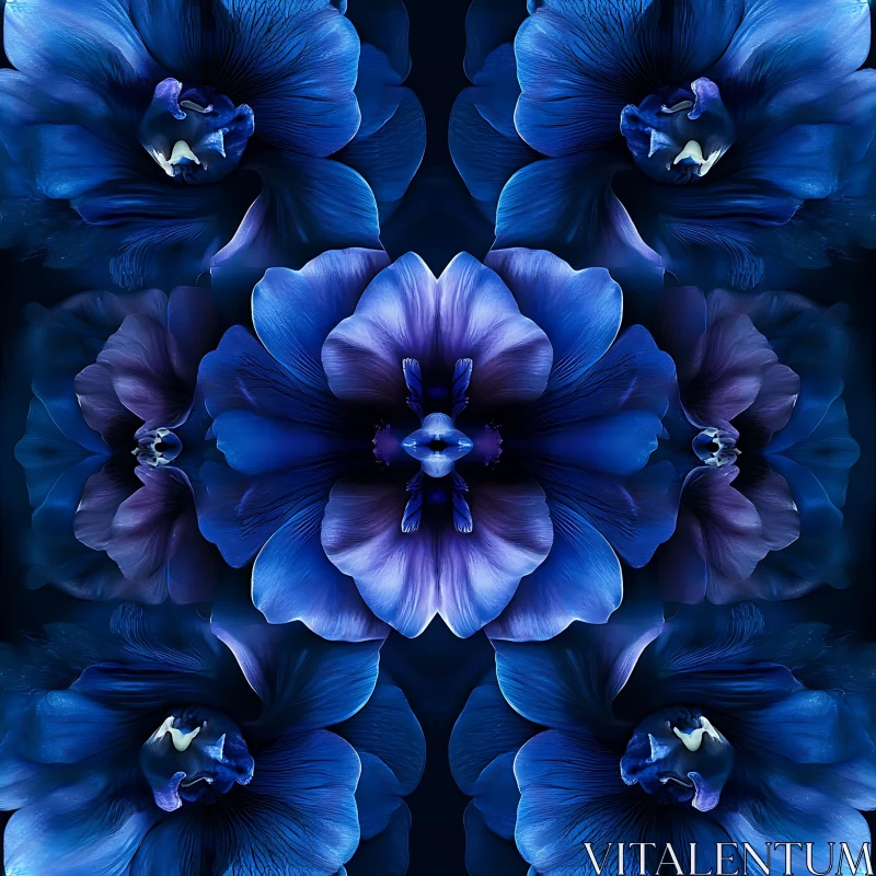 Symmetrical Blue Floral Arrangement AI Image