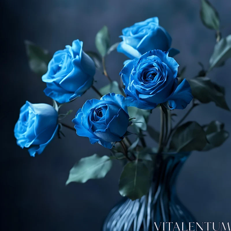 AI ART Elegant Blue Roses Bouquet