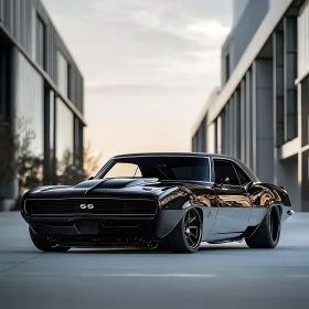 Vintage Black Muscle Car in City