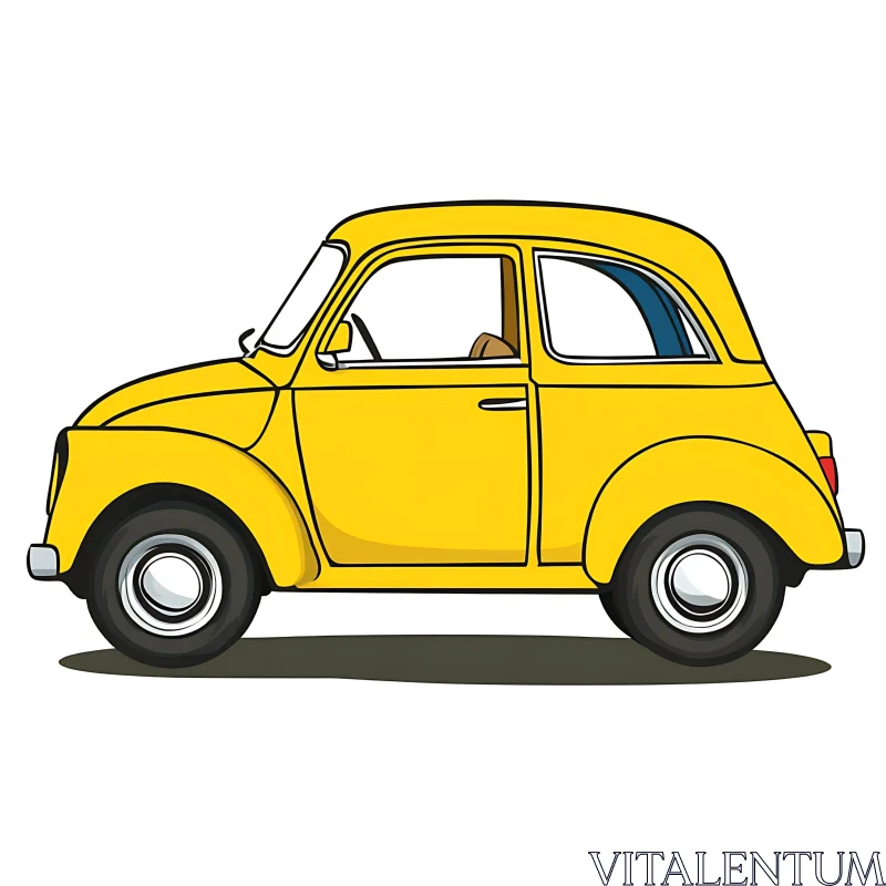 Cartoon Style Yellow Car Drawing AI Image