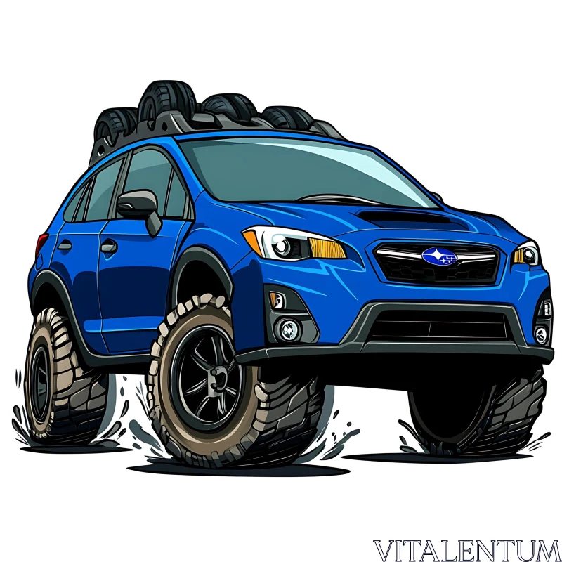 AI ART Cartoon Illustration of Blue Off-Road Vehicle