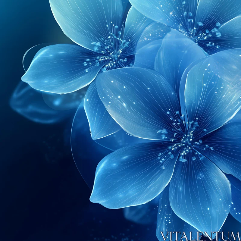 Illuminated Blue Blossoms AI Image