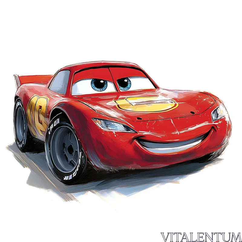 Cartoon Red Race Car with Big Eyes AI Image