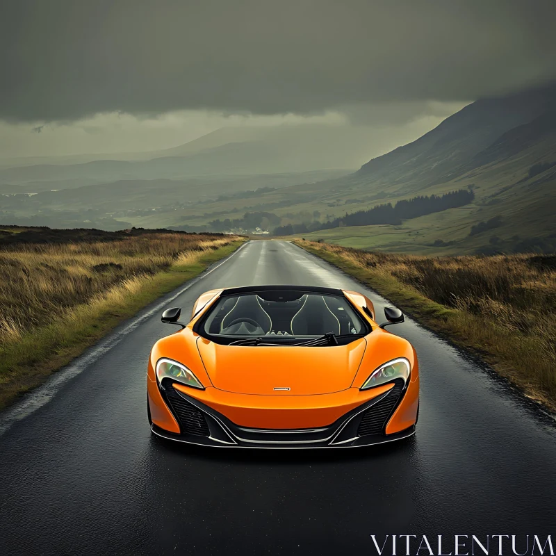 Sleek Orange Supercar in the Countryside AI Image