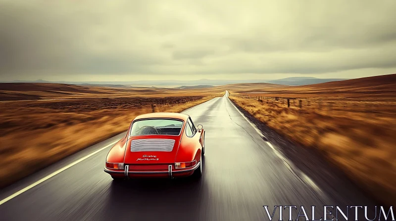 Vintage Car Journey Through Vast Open Landscapes AI Image