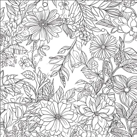 Botanical Line Art with Flowers and Leaves