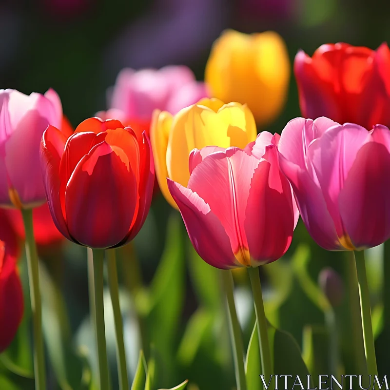 Colorful Garden Tulips in Spring AI Image