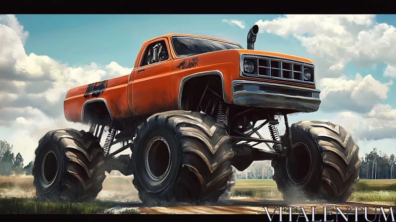 Powerful Orange Monster Truck in Action AI Image