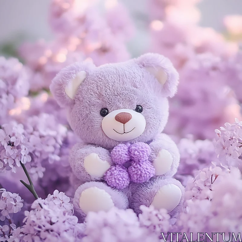 AI ART Purple Teddy Bear in a Field of Lavender