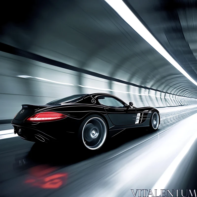 High-Speed Luxury Car in Motion in Tunnel AI Image