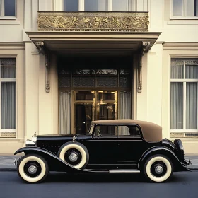 Classic Black Vehicle by a Luxurious Architecture