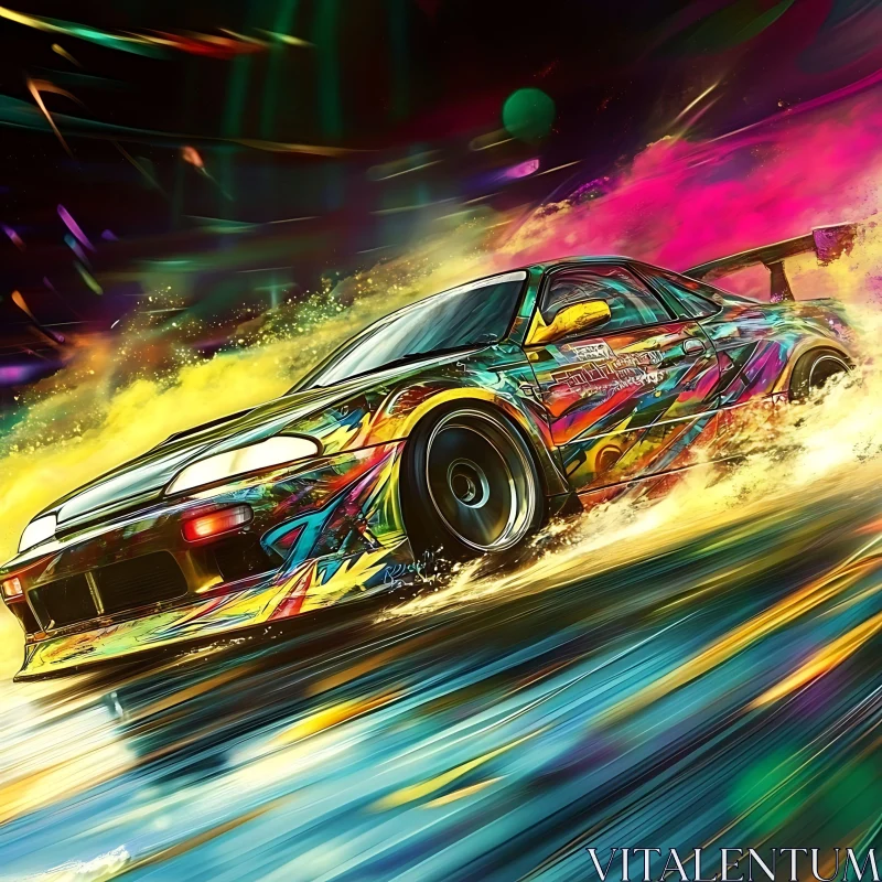 Colorful Racing Car Drifting AI Image