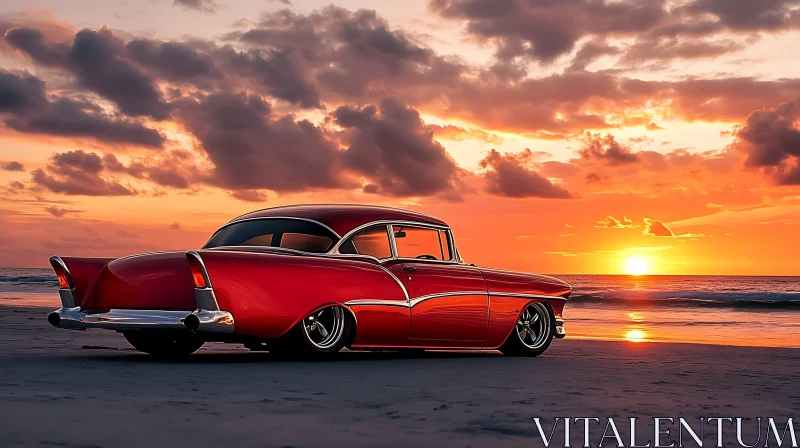 Vintage Car on Beach at Twilight AI Image