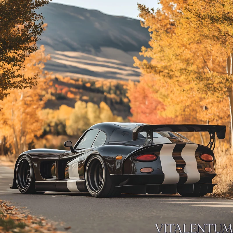 Autumn Scene with Vintage Sports Car AI Image