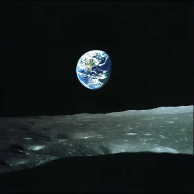 Earth Rising Over Lunar Horizon