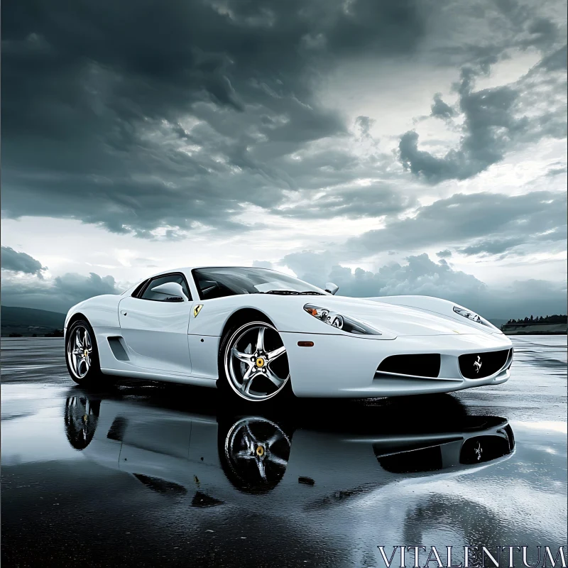 Sleek Sports Car Under Stormy Skies AI Image