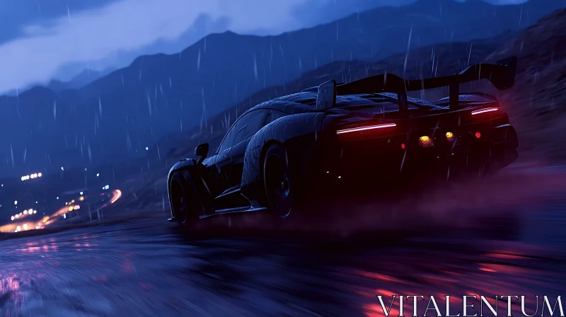 Night Drive Through the Mountains in the Rain AI Image