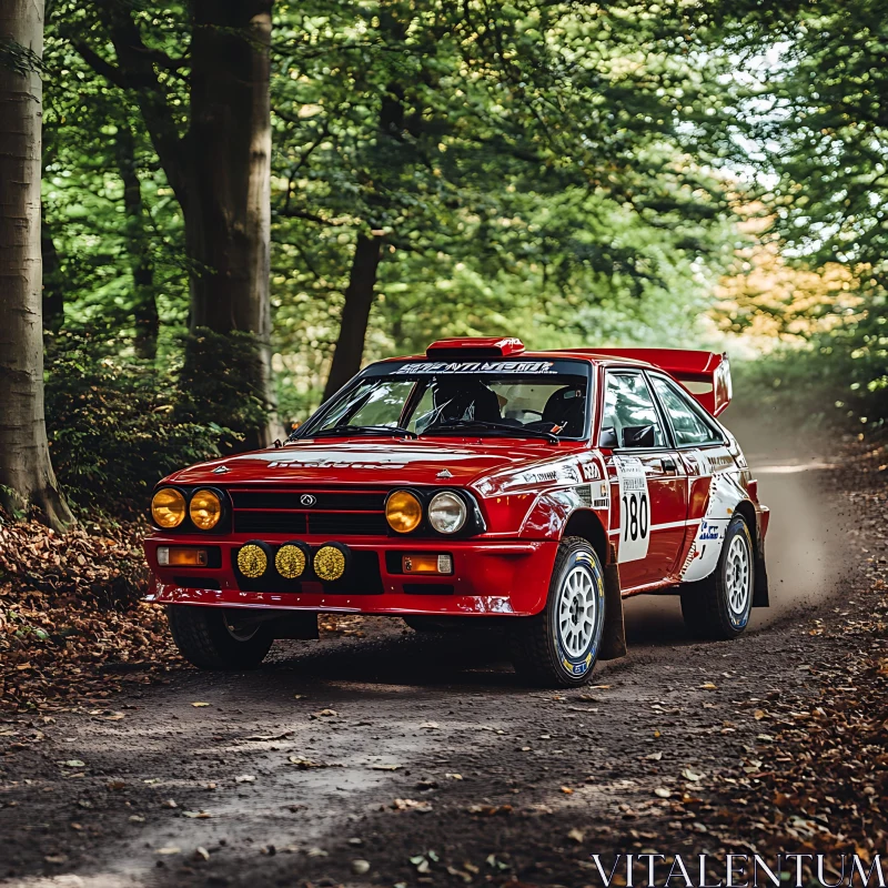 Vintage Rally Car in Forest Race AI Image