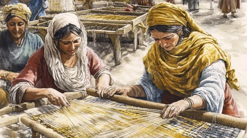 Women Artisans Weaving Outdoors