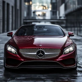 Sleek Red Car in Urban Landscape