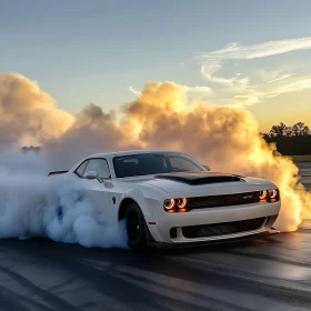 Powerful Muscle Car Burnout in the Evening