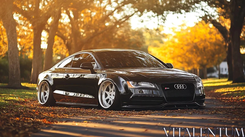 Luxury Black Audi in Autumn Setting