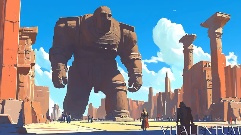 Monumental Colossus Amidst Ancient Ruins