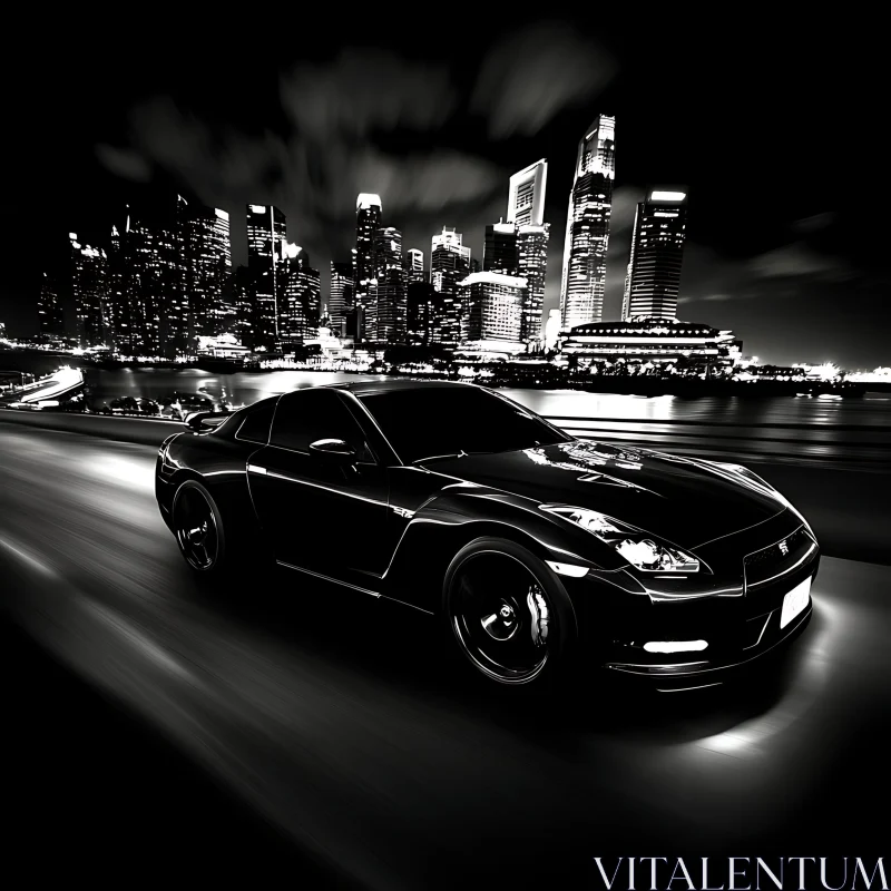 Black Car Driving Fast in City at Night Black Car Driving Fast in City at Night