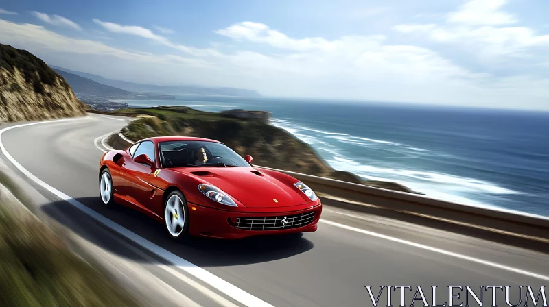 Luxury Red Car on a Scenic Seaside Drive Luxury Red Car on a Scenic Seaside Drive