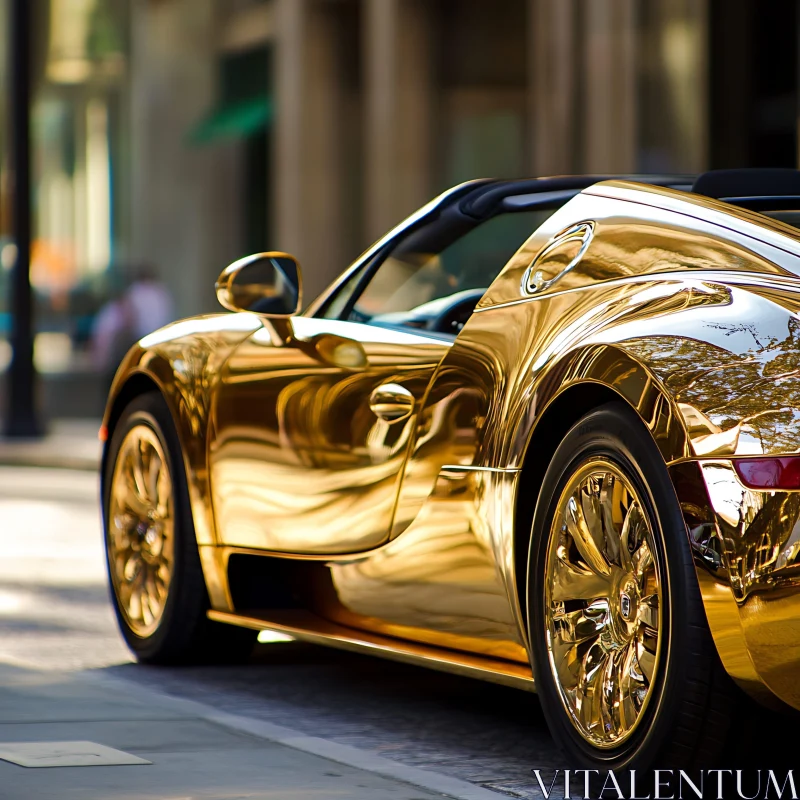 Luxurious Convertible Golden Car in Urban Setting Luxurious Convertible Golden Car in Urban Setting