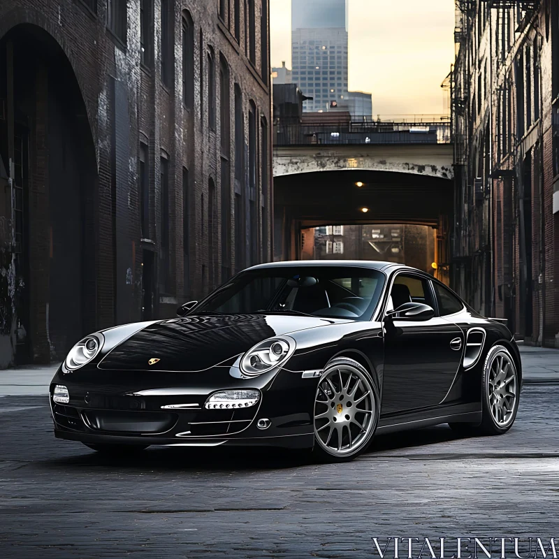 Sleek Black Car in Cityscape