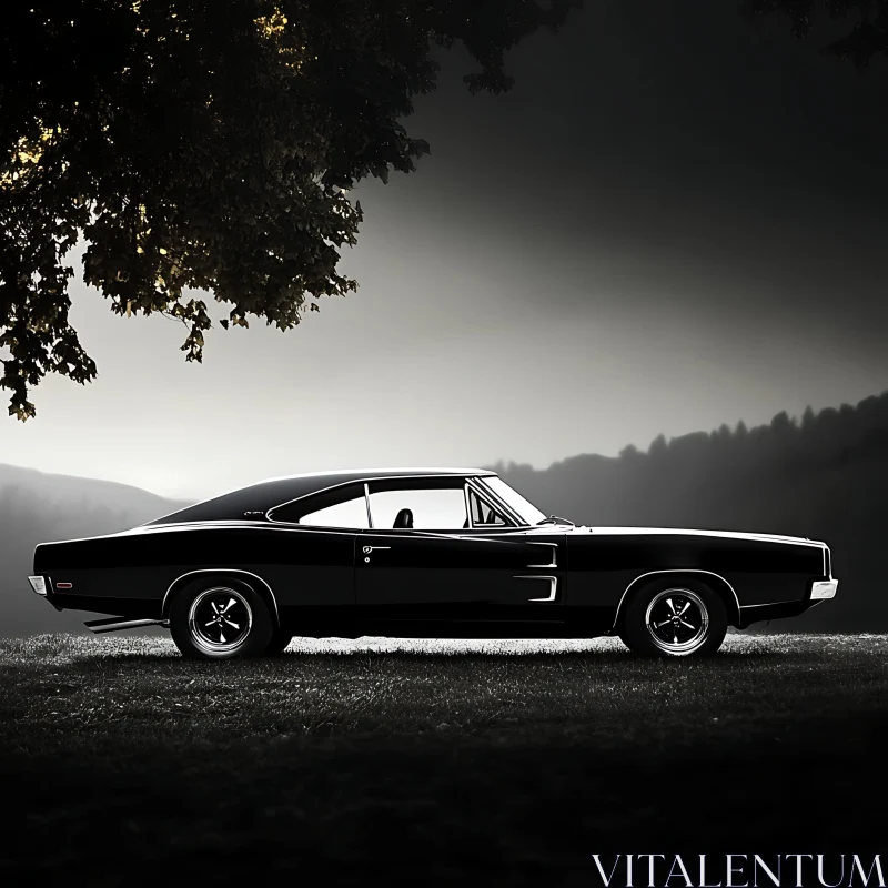 Vintage Black Car Side View AI Image