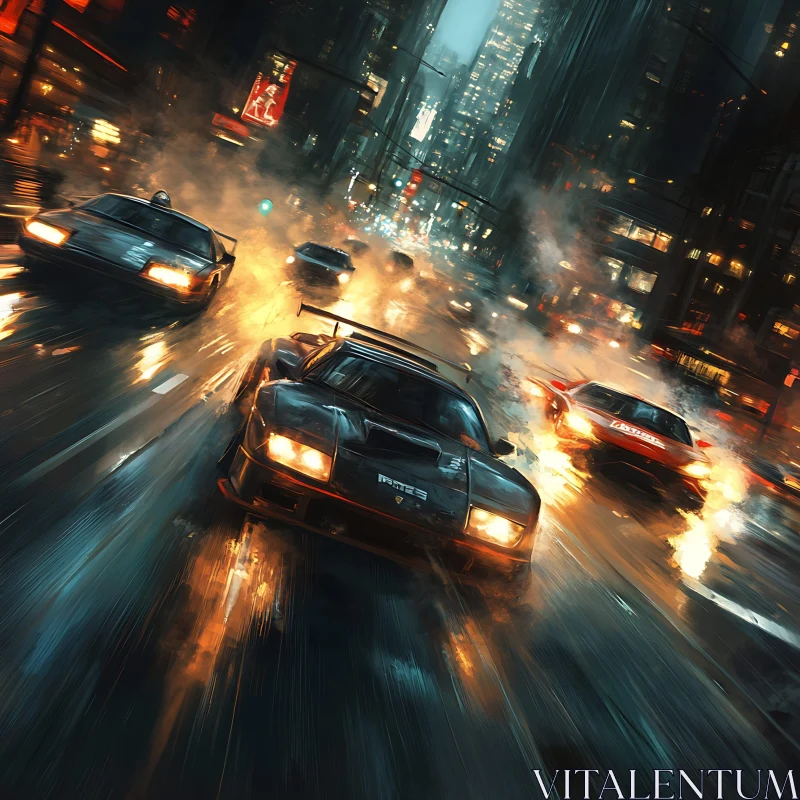 High-Speed Night Racing in Rain-Soaked City High-Speed Night Racing in Rain-Soaked City