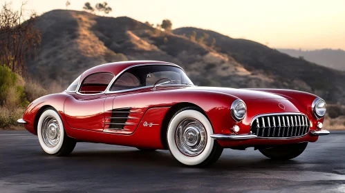 Classic Red Car on a Scenic Mountain Road