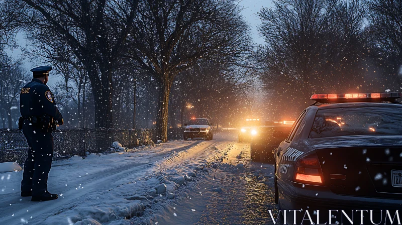 Snowy Evening with Police Cars