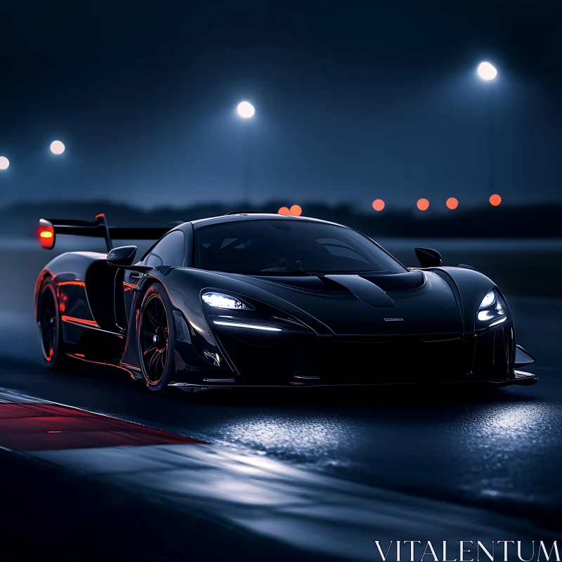 Black Racing Car at Night on Track