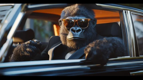 Cool Gorilla in Suit Driving