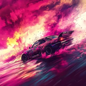 Futuristic Car Racing Through a Colorful Dreamscape